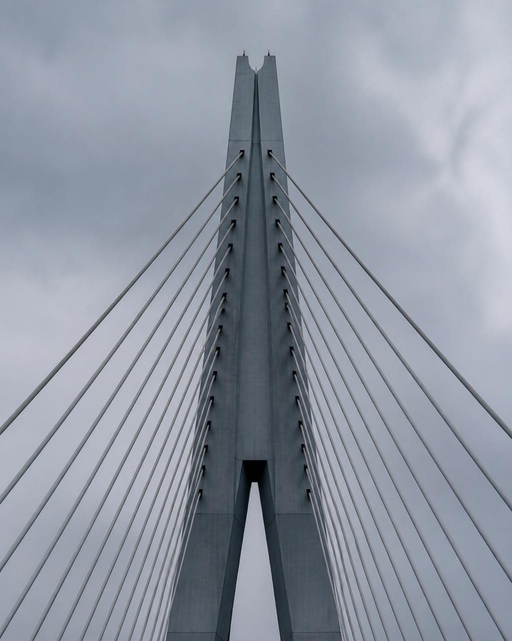 Pylon of a cable-stayed bridge with symmetrical steel cables